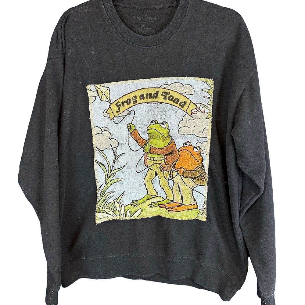 Frog & Toad Black Acid Wash Fleece Crewneck Pullover Sweatshirt Unisex Adults XL